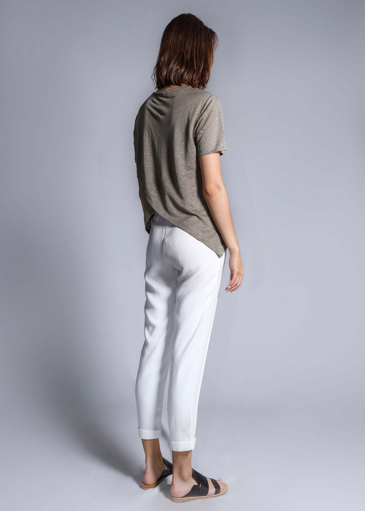 crossover linen tee moss top casual free and form fashion