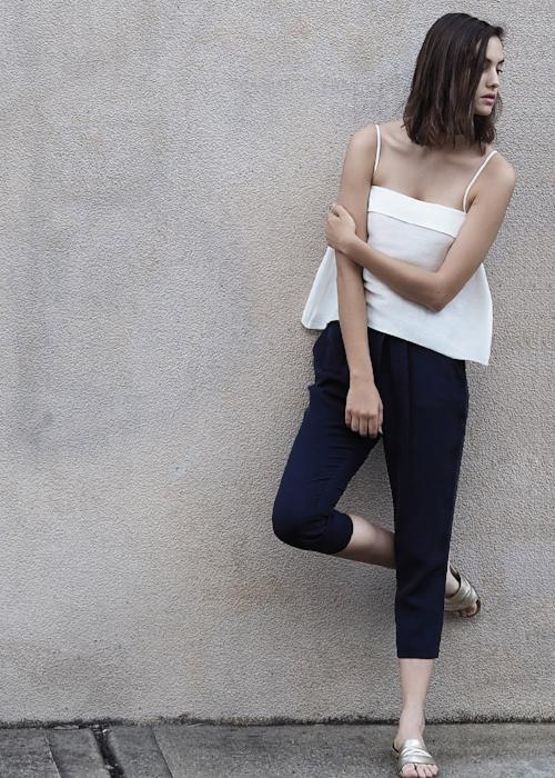 overlap cupro trouser navy free and form designer clothing