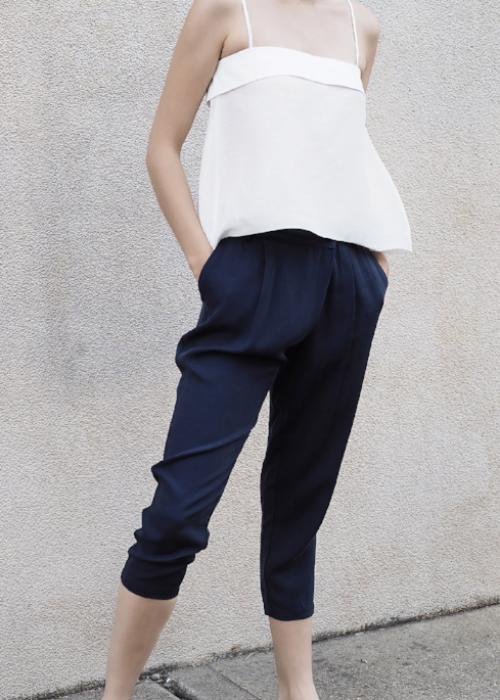 overlap cupro trouser navy free and form designer clothing