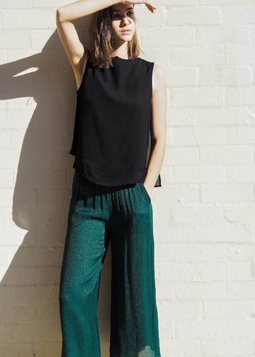 rib woven culottes green forest loose pants bottom highend freeandform
