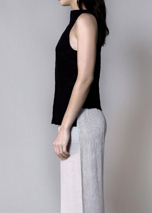 silk band top black sleeveless high neck free and form designer clothing