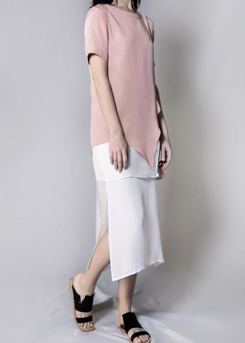 tuck it tunic top pink coral rayon cupro blouse womenswear fashion luxury label free and form