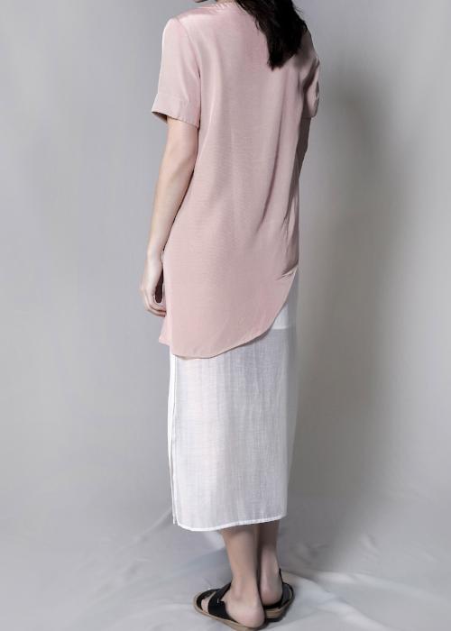 tuck it tunic top pink coral rayon cupro blouse highend freeandform