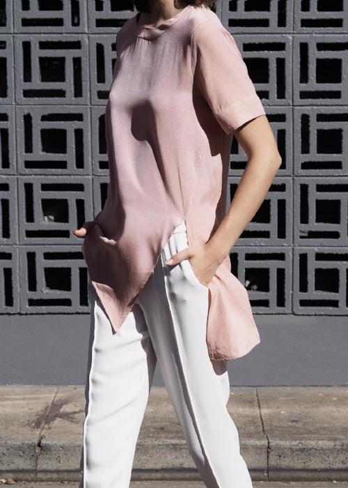 tuck it tunic top pink coral rayon cupro blouse womenswear fashion luxury label free and form