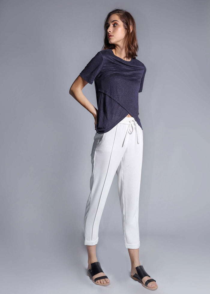 crossover linen tee navy top free and form fashion 