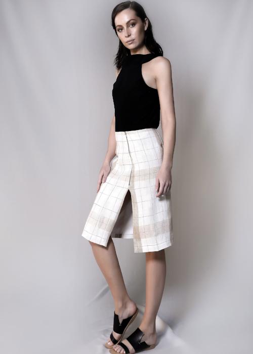 checked linen skirt beige white womenswear fashion luxury label free and form