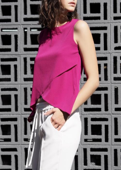 crossover silk top pink fuchsia free and form designer clothing  