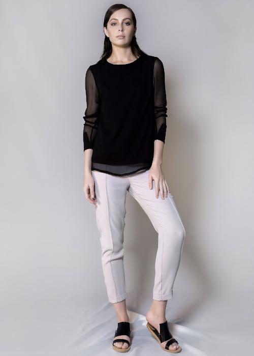 layered silk blouse black highend cotton silk linen freeandform top long sleeve