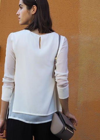 layered silk blouse white highend cotton silk linen freeandform top long sleeve